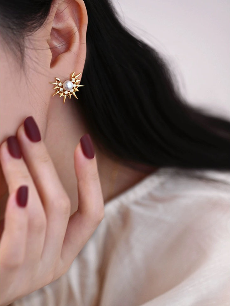 パール キュービックジルコニアピアス 日暈 Broid