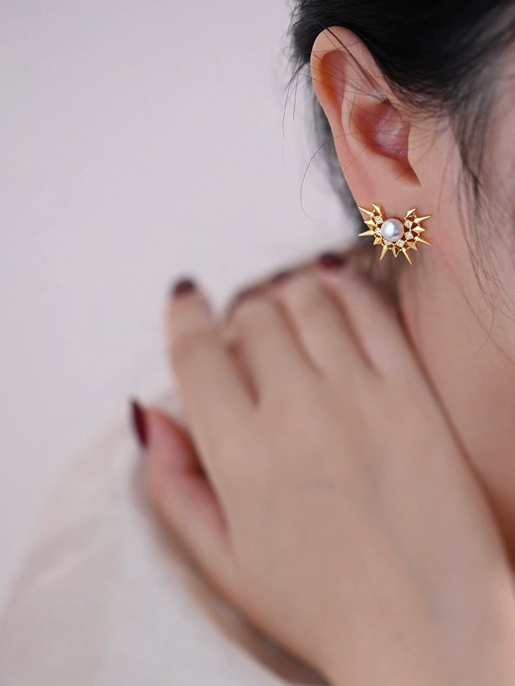 パール キュービックジルコニアピアス 日暈 Broid