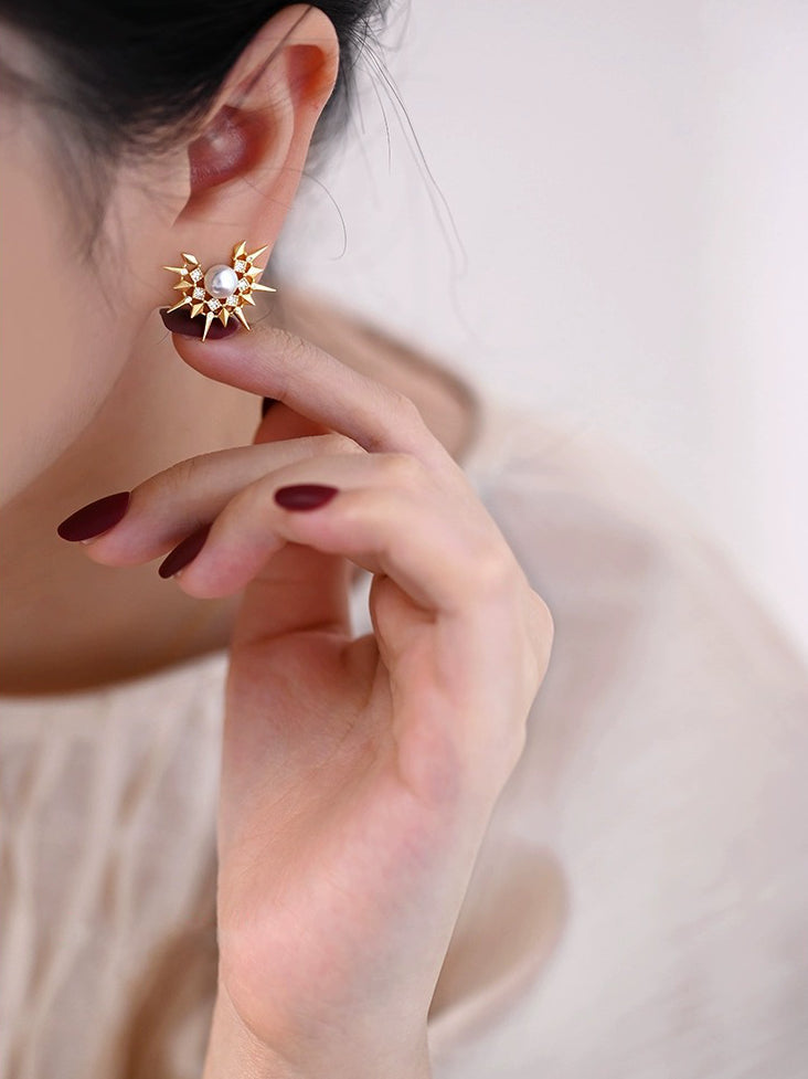 パール キュービックジルコニアピアス 日暈 Broid