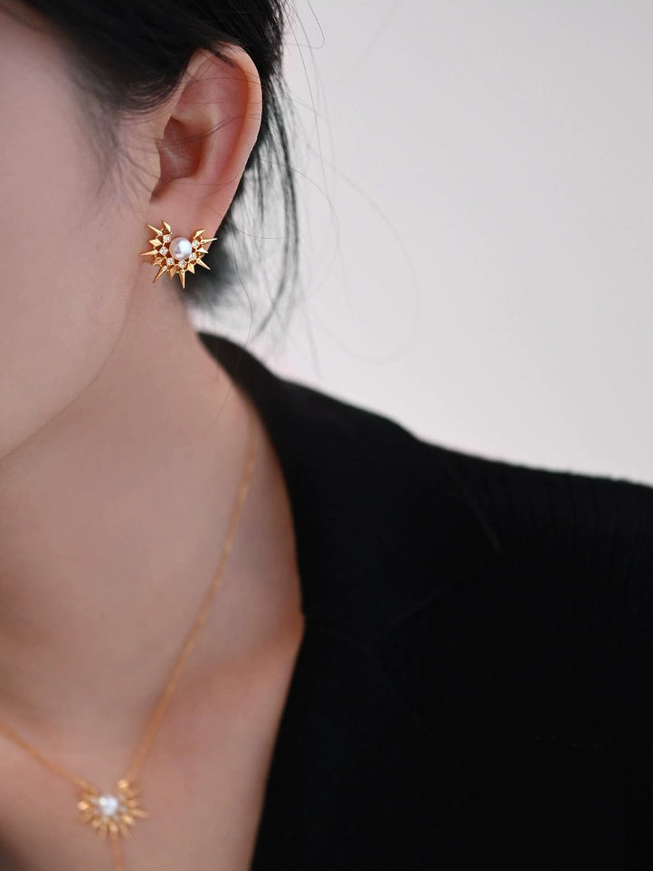 パール キュービックジルコニアピアス 日暈 Broid